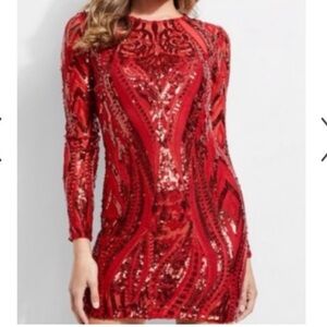 Luxury GUESS Mini Bodycon Sexy Red Sequin Formalwear Dress Size M